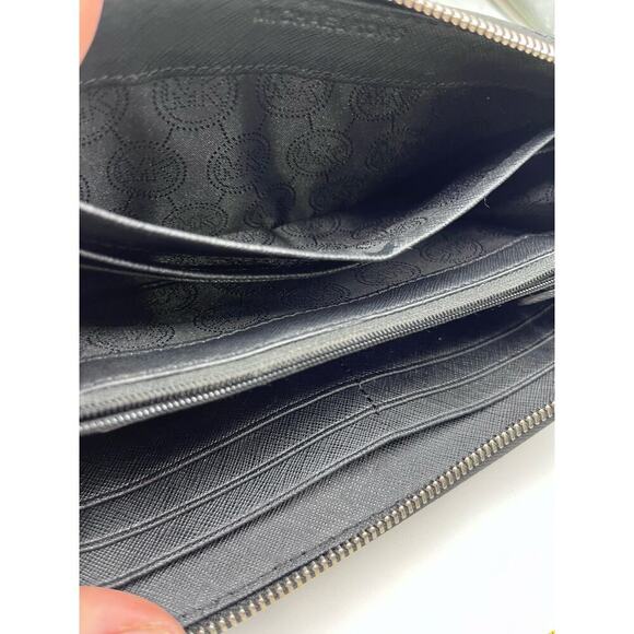 Michael Kors Zip-around Continental Black Genuine‎ Leather Jet Set Wallet - Picture 10 of 14